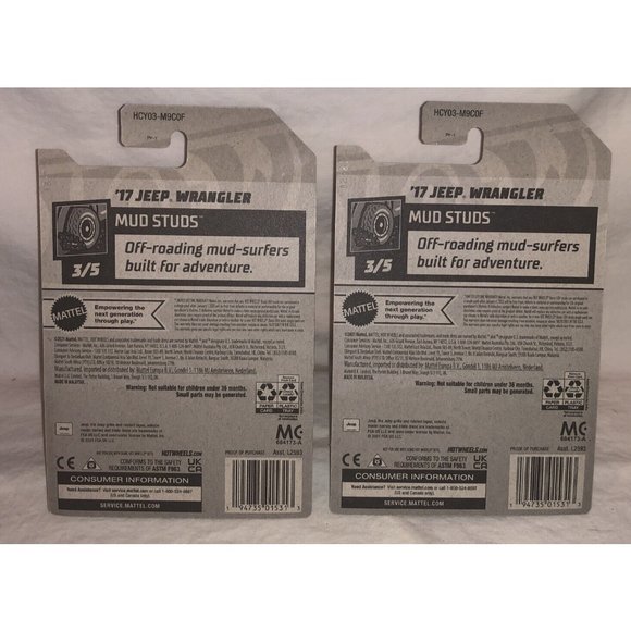 Hot Wheels 2022 Treasure Hunt '17 Jeep Wrangler #126 126/250 Mud Studs LOT OF 2 - Picture 2 of 2